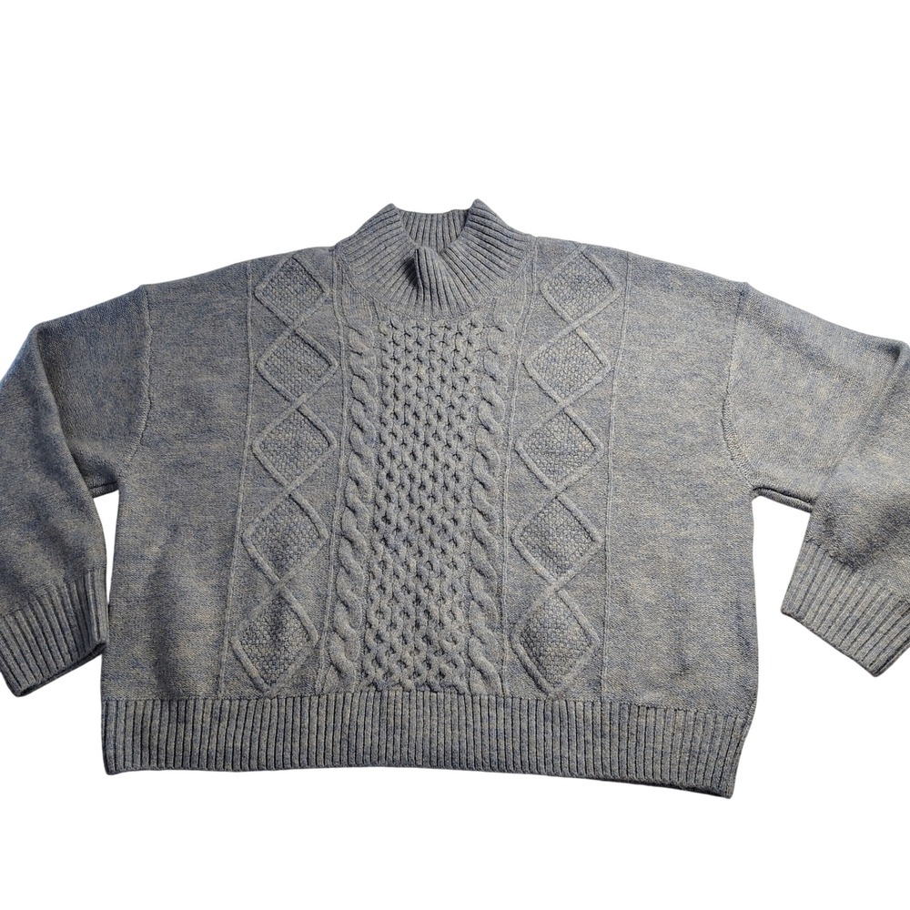 GAP Airy Mockneck Cable Knit Sweater‎ Light Blue Heather XXL